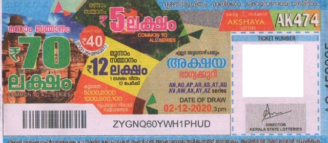 Akshaya Weekly Lottery AK-474 02.12.2020