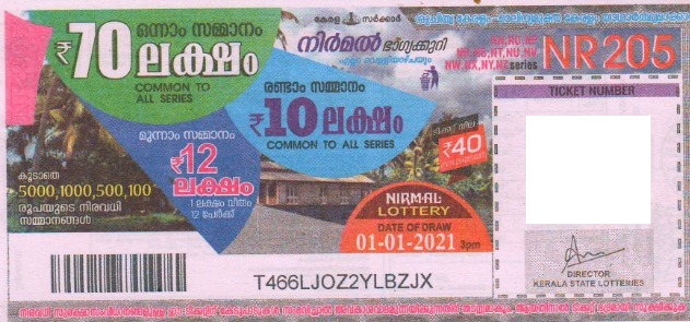 Nirmal Weekly Lottery NR-205 01.01.2021