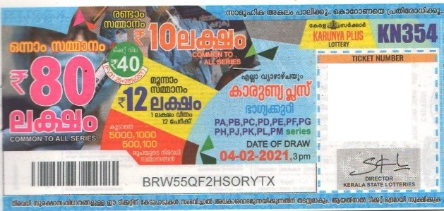 Karunya plus Weekly Lottery KN-354 04.02.2021