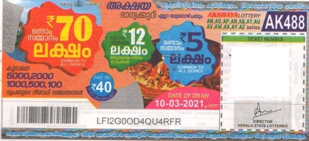 Akshaya Weekly Lottery AK-488 10.03.2021