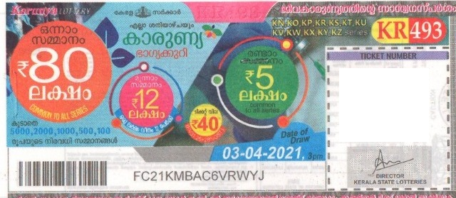 Karunya Weekly Lottery KR-493 03.04.2021