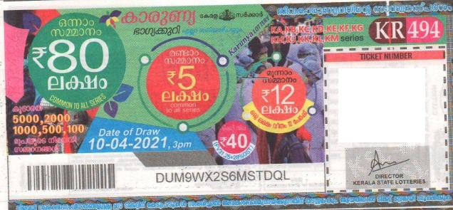 Karunya Weekly Lottery KR-494 10.04.2021
