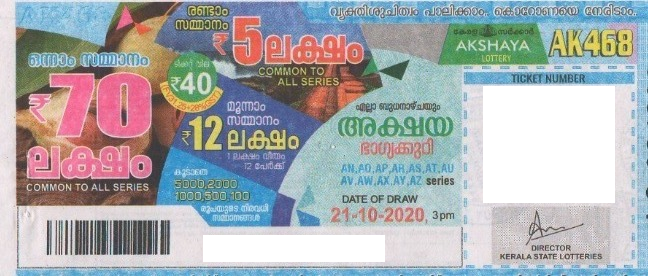 Akshaya Weekly Lottery AK-468 21.10.2020